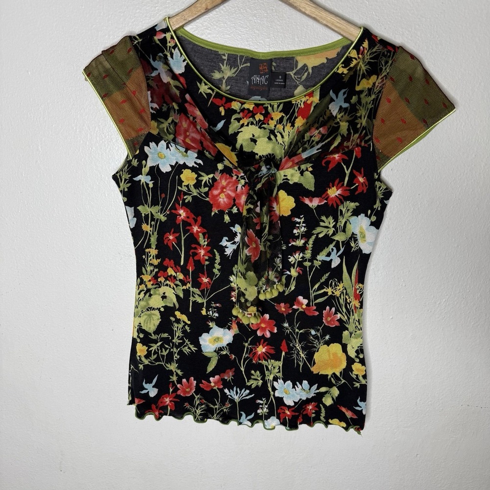 Anak By Kimi Y2K Floral Fairycore Mesh Sleeve Shirt Top Women's Small